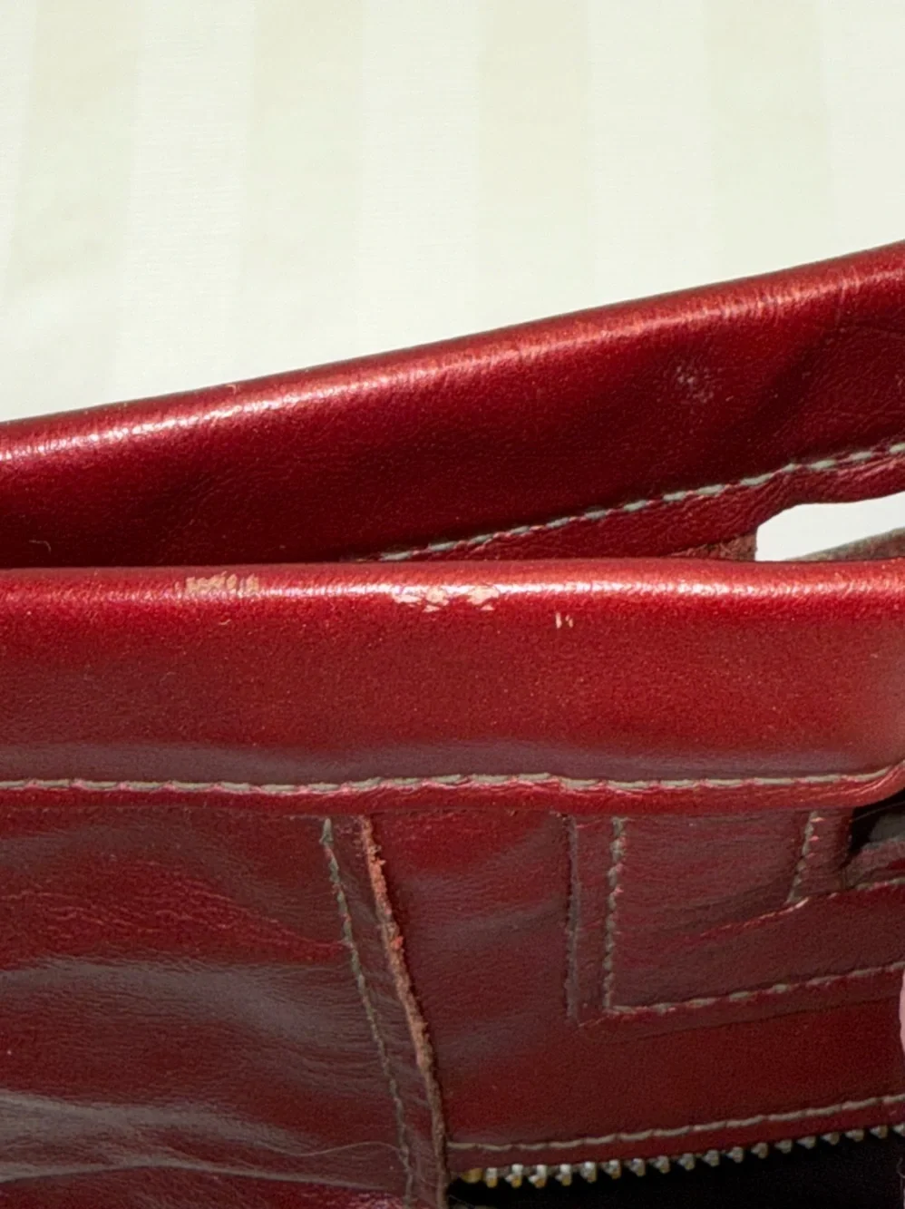 Vintage Genuine Leather Burgundy Clutch Bag Purse Double Hinged w/Cutout 1980’s